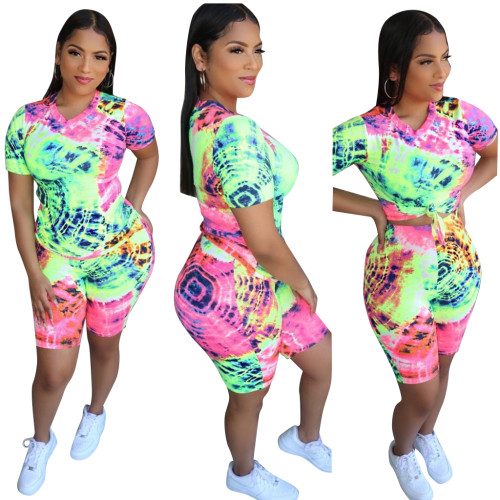 Tie Dye Colorful Short Sleeve T Shirt & Shorts