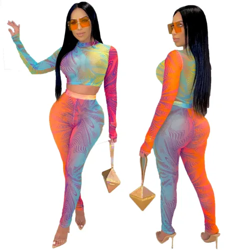 Gradient Fashion Print Crop Top & Pants Set