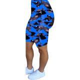 Camo Blue Print Short Sleeve Crop Top & Shorts