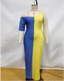 Plus Size Contrast Color Irregular Maxi dress