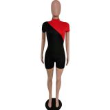 Black & Red Contrast Short Sleeve Bodycon Romper
