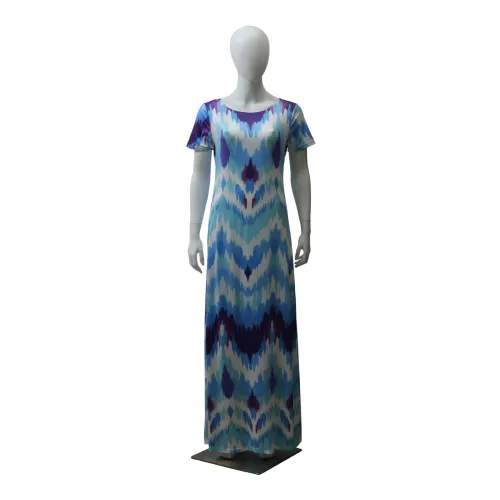Printed Blue & Purple Short Sleeve Casual Maxi Dress