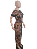Leopard Contrast Short Sleeve Maxi Dress