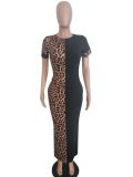 Leopard Contrast Short Sleeve Maxi Dress