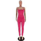 Sexy Hot Pink Ruched Straps Jumpsuit