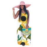 Sunflower Print White Cami Maxi Dress
