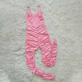 Sexy Pink Ruched Straps Jumpsuit