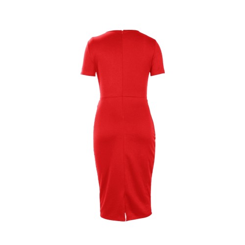 Solid Red Midi Dress with Belt