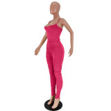 Sexy Hot Pink Ruched Straps Jumpsuit