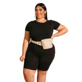 Black Basic Casual Plus Size Shorts Set