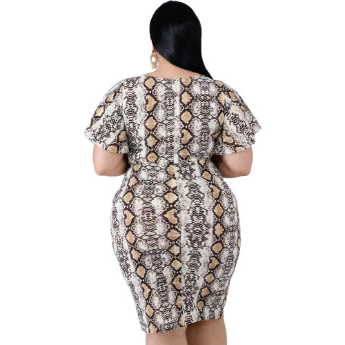 Plus Size Snakeskin Print Twist Front Midi Dress