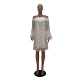 White Polka Dot Bell Sleeve Off Shoulder Casual Dress
