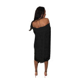 Black Polka Dot Bell Sleeve Off Shoulder Casual Dress