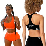 Letter Print Black Sporty Crop Top & Shorts Set