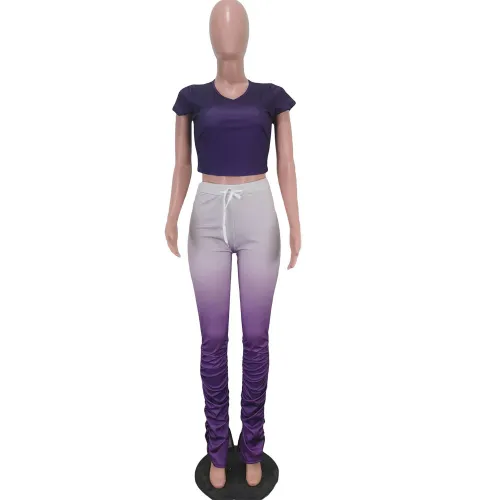 Dark Purple Gradient Ruched Detail Two Piece Pants Set