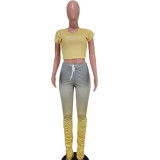 Yellow Gradient Ruched Detail Two Piece Pants Set