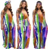 Colorful Print V Neck Straps Loose Maxi Dress