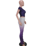 Dark Purple Gradient Ruched Detail Two Piece Pants Set