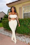 Sexy Off White Bandeau Top & Ruched Pants Set