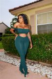 Sexy Green Bandeau Top & Ruched Pants Set