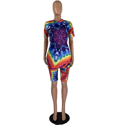 Star Rainbow Tie Dye Two Piece Shorts Set