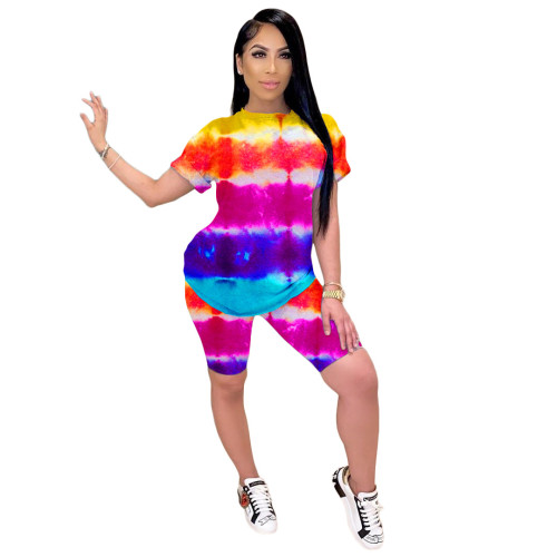 Rainbow Striped Two Piece Shorts Set
