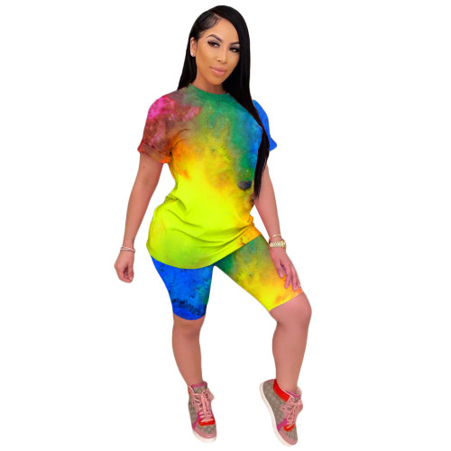 Multicolor Tie Dye Two Piece Shorts Set