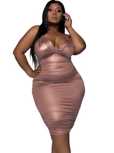 Sexy Metallic Pink Cami Plus Size Bodycon Dress