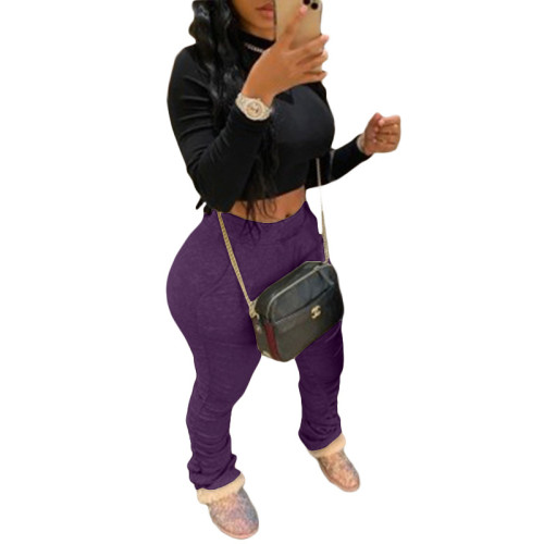 Purple Stretchy High Waist Ruched Pants