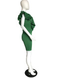 Plus Size Green Ruffle Trim Office Sheath Dress