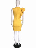 Plus Size Yellow Ruffle Trim Office Sheath Dress