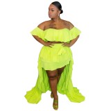 Plus Size Neon Off Shoulder High Low Two Piece Skirt Set