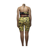 Plus Size Camo Fashion Print Bra Top & Shorts Set