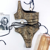 Gold Snakeskin Cut Out O-Ring One Piece Swimwear
