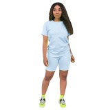 Plain Blue Basic Tee & Shorts Set