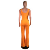 Fashion Orange Sleeveless Flare Jumpsuit