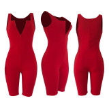 Plain Red Zip Up Tight Romper