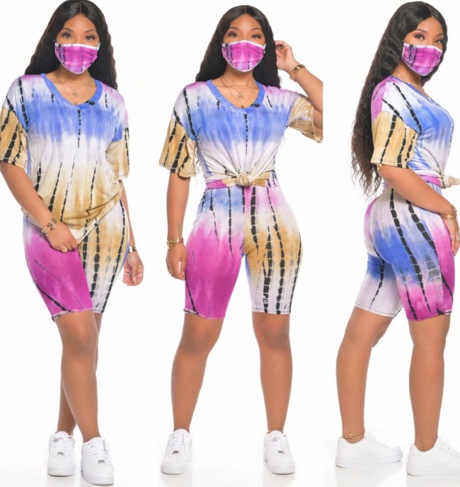 Multicolor Casual Tie Dye Tee & Shorts