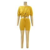 Yellow Bow Tie Two Piece Shorts Set