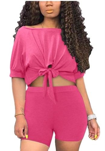 Hot Pink Bow Tie Two Piece Shorts Set