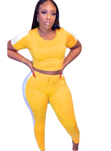 Colorblock Yellow Tight Crop Top & Leggings