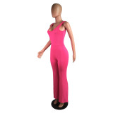 Hot Pink Fashion Sleeveless Flare Jumpsuit