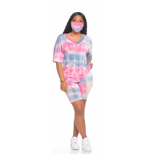 Casual Pink & Blue Tie Dye Tee & Shorts
