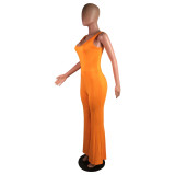Fashion Orange Sleeveless Flare Jumpsuit