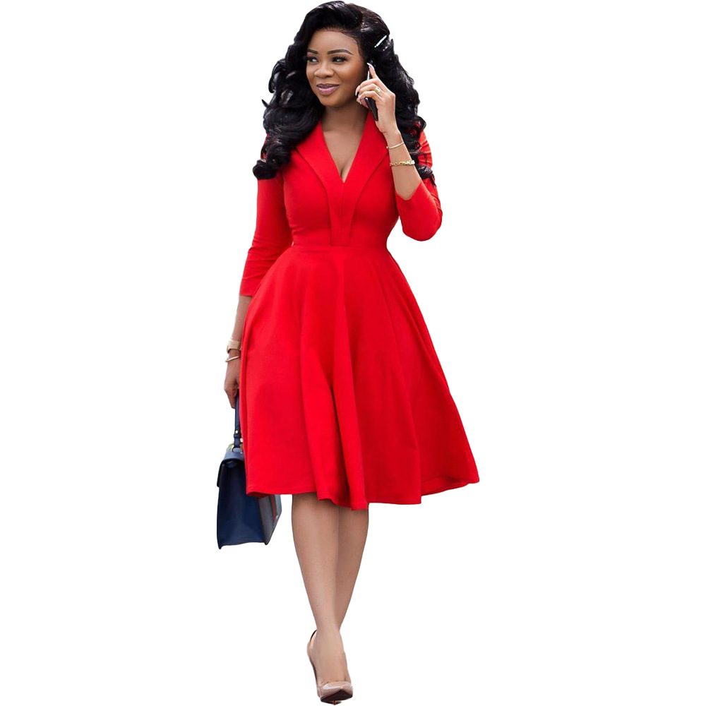 v neck midi skater dress