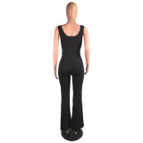 Black Fashion Sleeveless Flare Jumpsuit