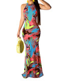 Colorful Print Cut Out Halter Maxi Dress