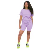 Plain Purple Basic Tee & Shorts Set
