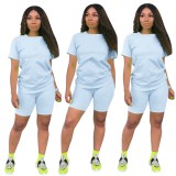 Plain Blue Basic Tee & Shorts Set