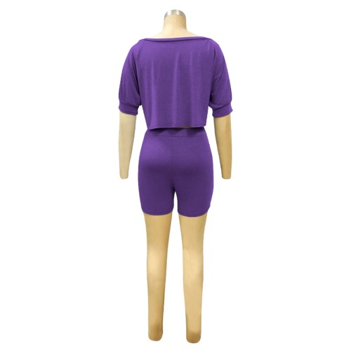 Purple Two Piece Bow Tie Shorts Set